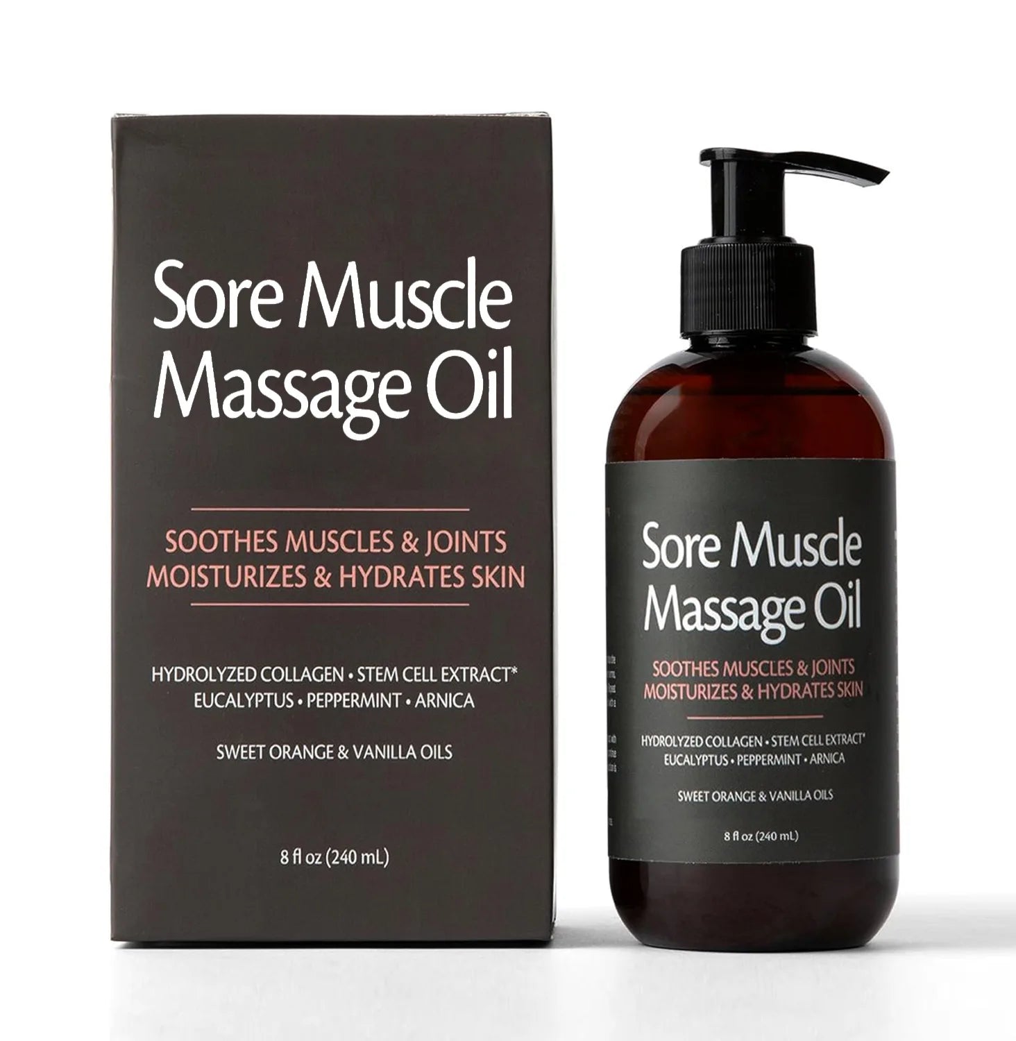 Showlu Collagen Skin Firming Body Massage Oil in 240ml bottle, featuring natural soothing ingredients and a sleek design.