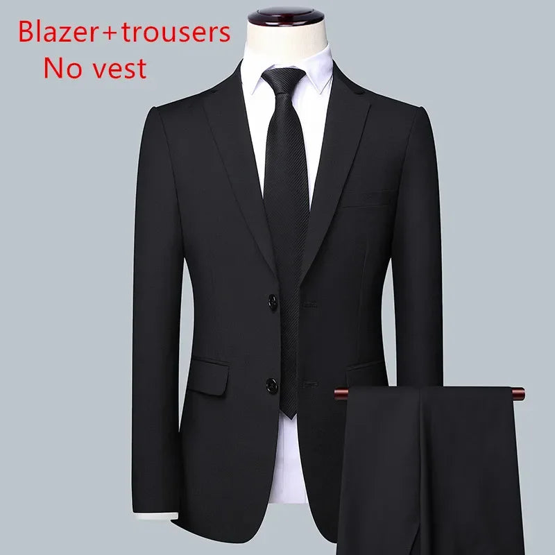 Men's solid color business suit by Showlu Fashion Store, stylish high-quality wedding and banquet suit with classic fit and modern design.