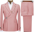 Men's slim fit suit with metal clasp, stylish business casual tuxedo, shown in a professional presentation image.