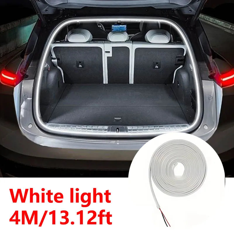 LUMERIS Motion Sensor LED Car Trunk Light Strip showing ambient lighting in a vehicle's trunk interior