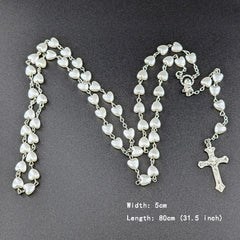 Christian Rosary Beads Necklace For Women Cross INRI Virgin Mary Pendant Pink Heart Chain Female Religion Prayer Party Jewelry