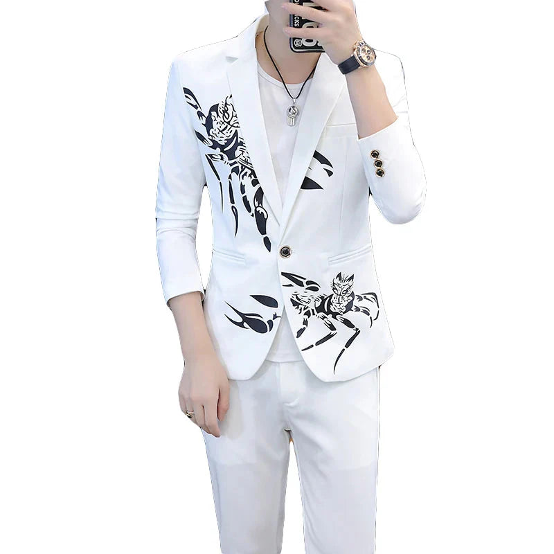 SHOWLU FASHION men's slim fit suit set featuring a tailored blazer and matching trousers, stylish Korean-style business casual look