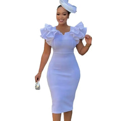 Elegant African Dresses for Women Summer Short Sleeve V-neck Polyester Midi Bodycon Dress Outfits Dashiki African Clothing