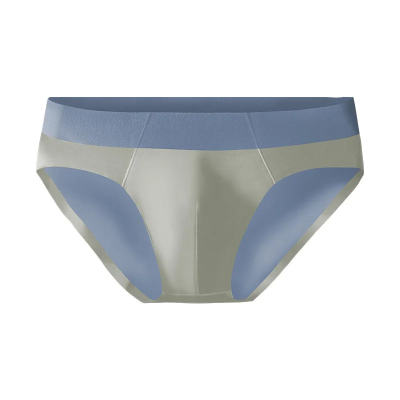 Showlu Men's Ice Silk Seamless Briefs, breathable low waist underwear, soft and comfortable fit, shown in black with smooth fabric.