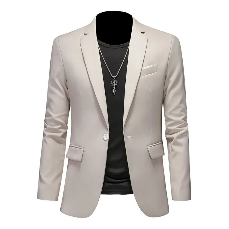 Men's slim fit business suit blazer by SHOWLU FASHION STORE, single-breasted design, tailored fit, in classic dark color.
