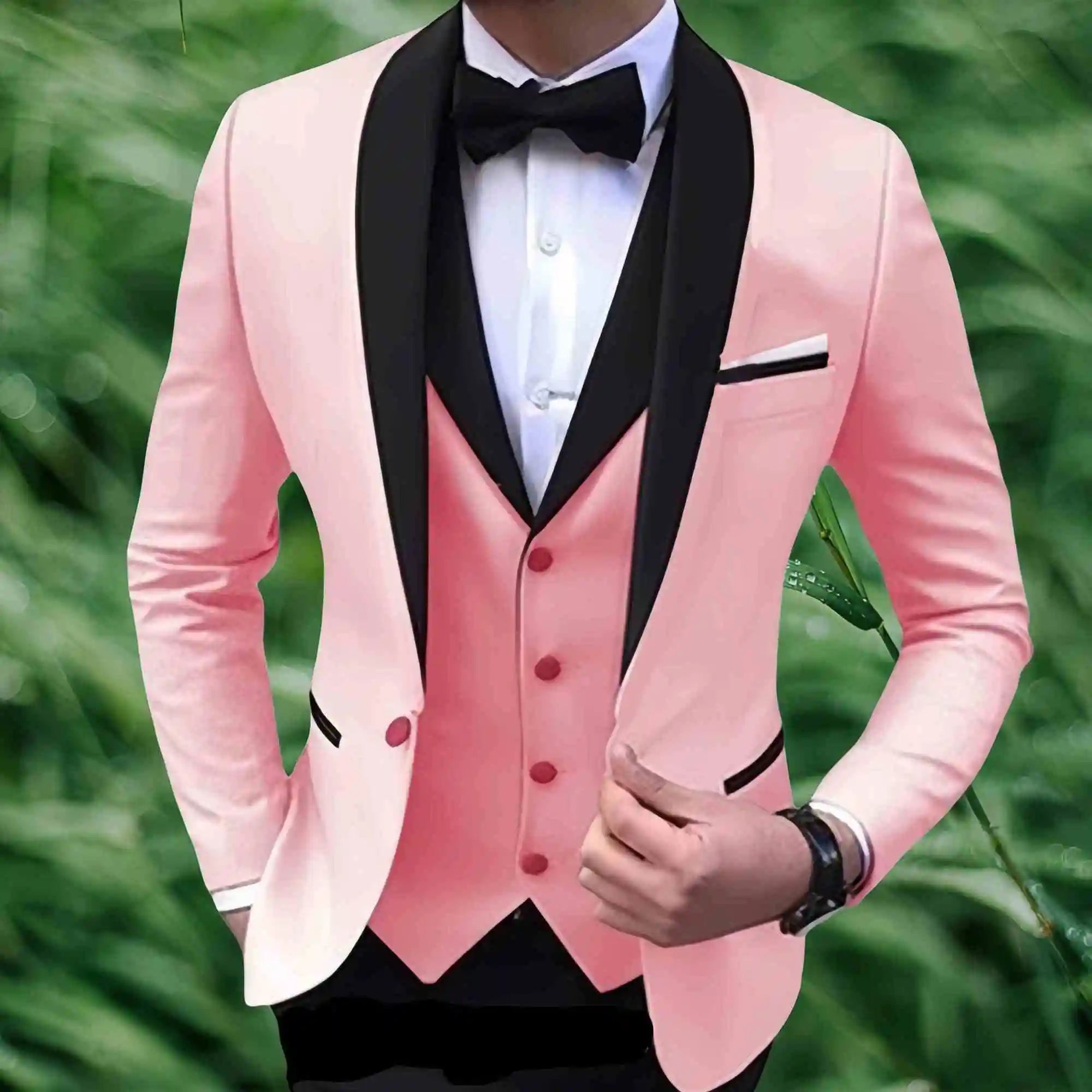 Mens Suits 3 Piece Black Shawl Lapel Casual Tuxedos for Wedding Groomsmen Suits Men 2023(Blazer+Vest+Pant) 2 Piece(Blazer+Pant) SHOWLU FASHION STORE