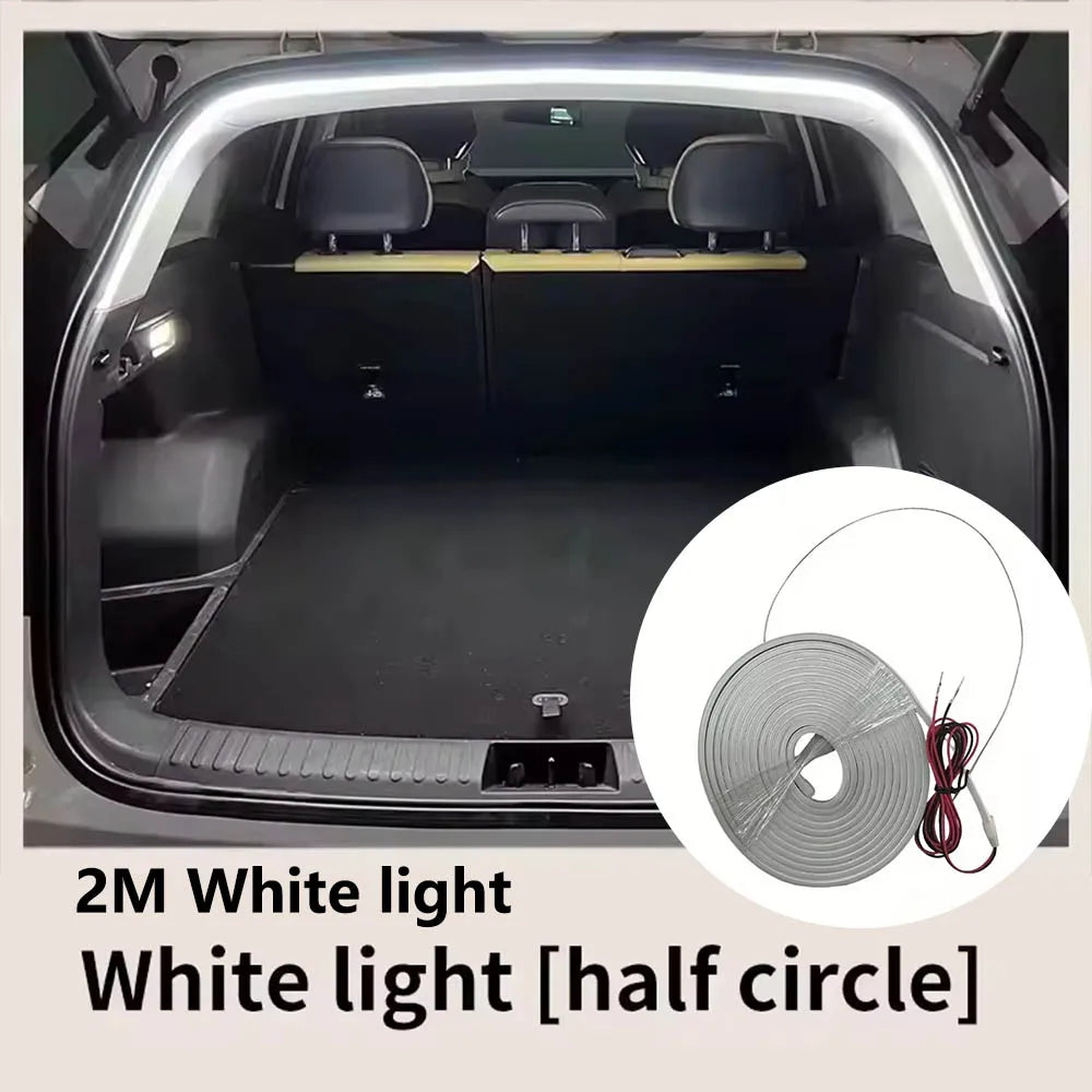 LUMERIS Motion Sensor LED Car Trunk Light Strip showing ambient lighting inside a vehicle trunk with motion detection feature