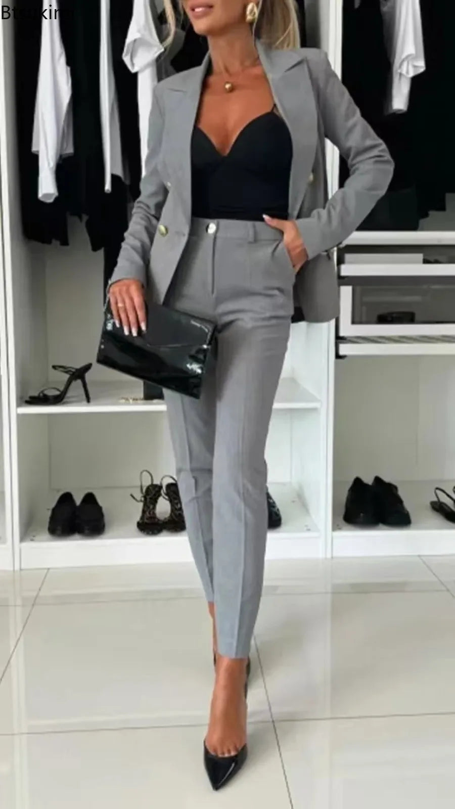 2025 Women's Lapel Button Coat Jacket + Pencil Pants Suit Sets Elegant Business Office 2PCS Set Female Slim Blazer Outfits Sets