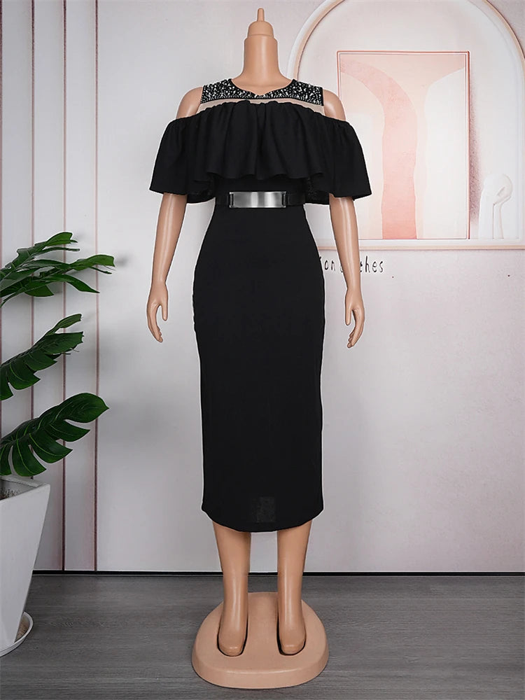 Showlu Fashion spring party dress for women, short sleeve African-inspired bodycon gown with ruffles, suitable for weddings and proms.