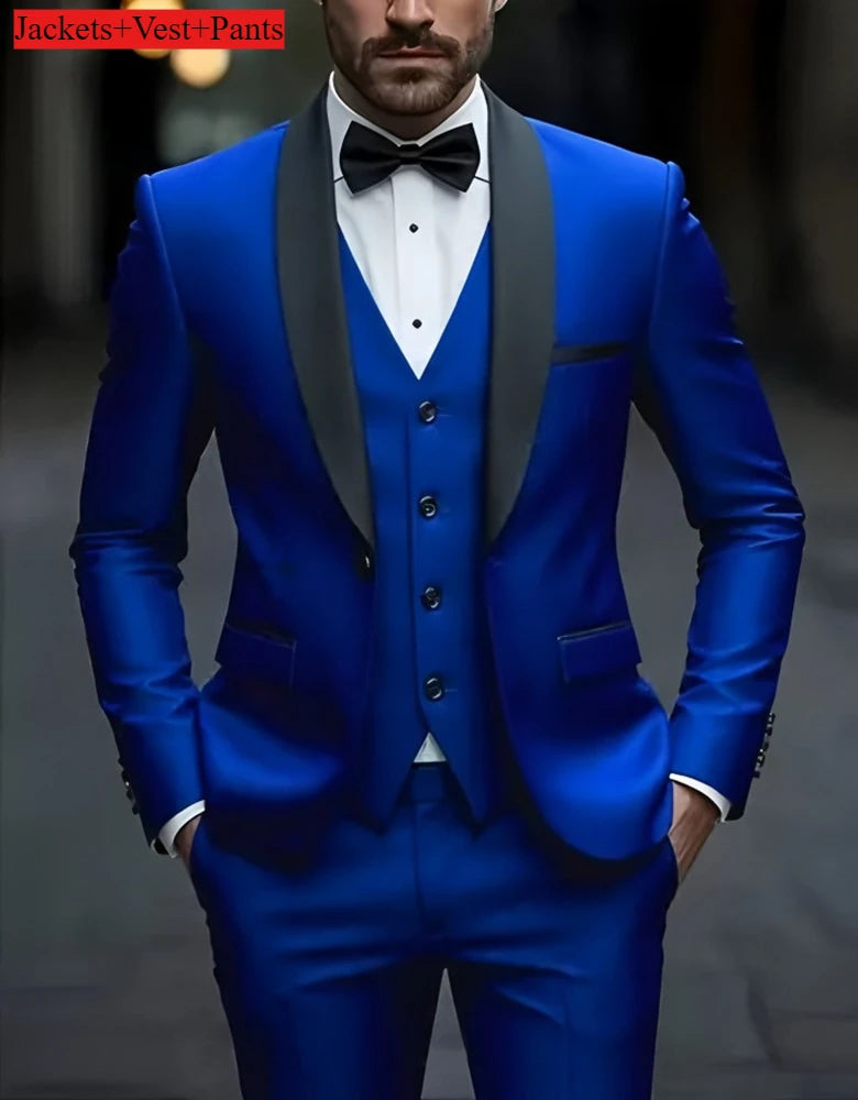 Men's Formal Suit Set Business Casual Slim Fit Tuxedo for Wedding, Long Sleeve Notch Lapel, Groom