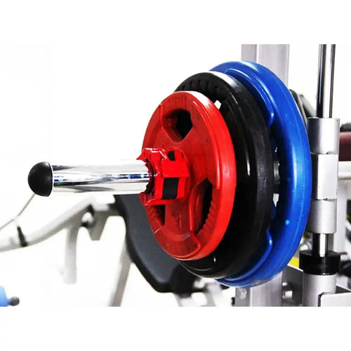 Pair of colorful 25mm weightlifting barbell locks with quick release safety clips for strength training and weightlifting.