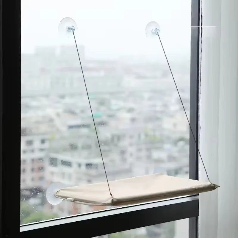 Showlu Cat Window Hanging Hammock Bed made of Oxford fabric, space-saving perch for cats to relax by the window.