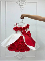 Custom 3D Flower Bow Flower Girl Dress For Wedding Formal Pageant Gown Elegant Princess Dress For Kids Birthday Party Ceremony