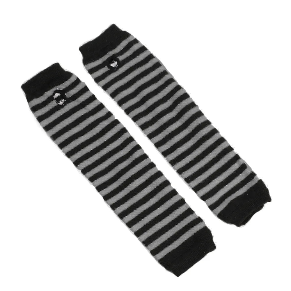 Showlu Smart General winter long sleeve fingerless gloves with stripe pattern, knitted elbow mittens, and elastic outdoor arm warmers.