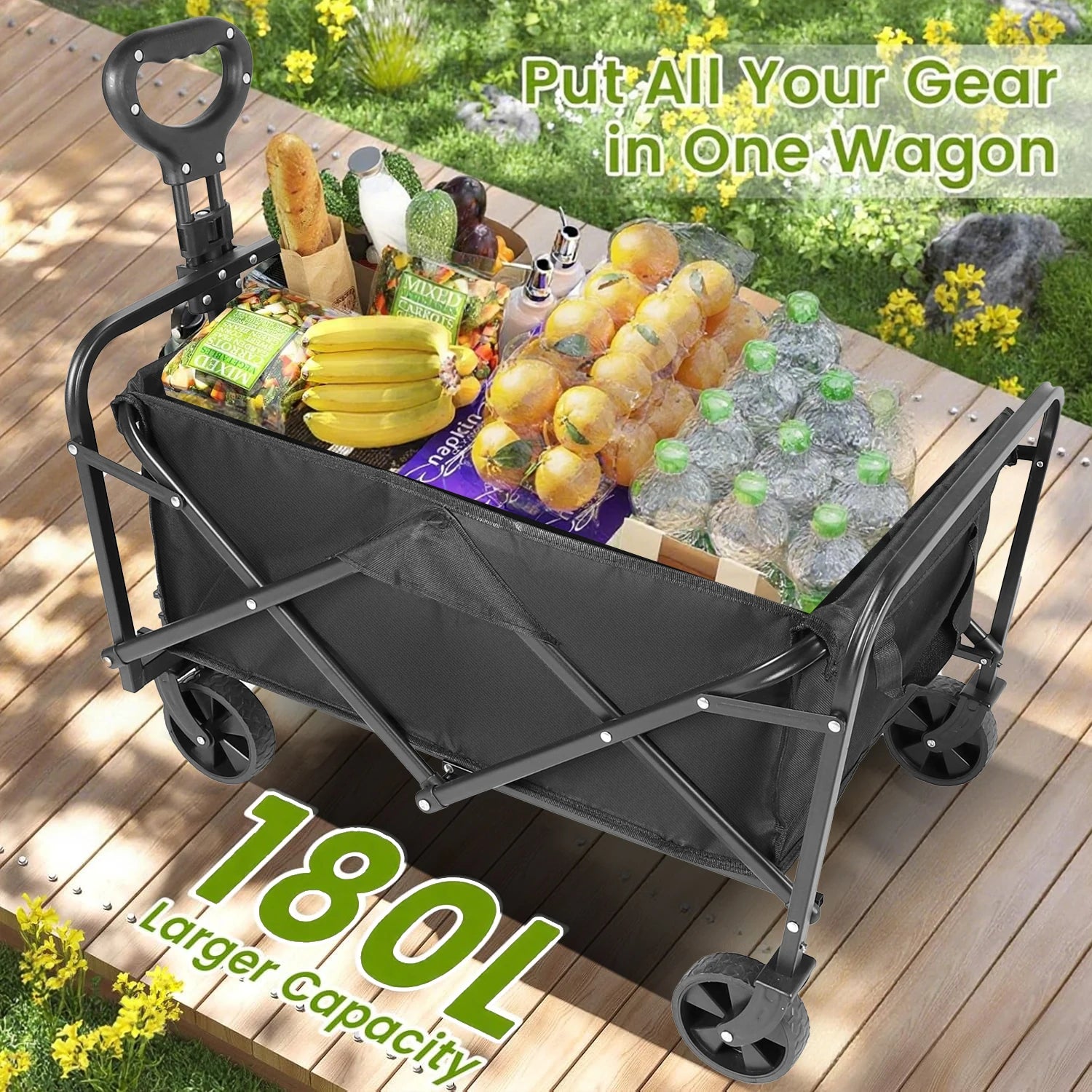 Foldable Showlu Smart General Beach Cart with wheels and handle, portable outdoor gear for easy beach and outdoor transport.