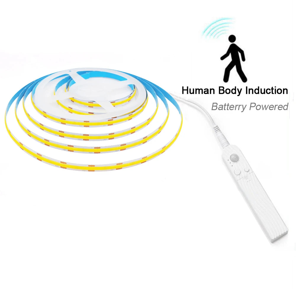 Showlu Smart Motion Sensor LED strip light with 5V USB connection, featuring motion detection and flexible lighting for home use.