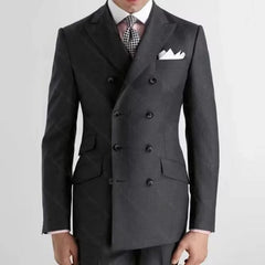 Men Suits Two Piece Chic Double Breasted Peak Lapel Tuxedo Dark Grey Wedding Groom Business Casual Male Suit (Jacket+Pants) SHOWLU FASHION STORE