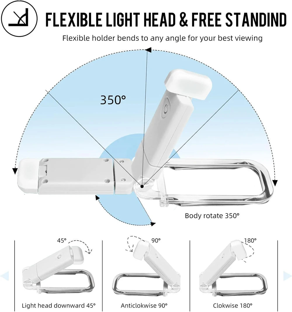 USB rechargeable amber book light by Showlu Smart General showing a compact, portable reading light with amber LED illumination.