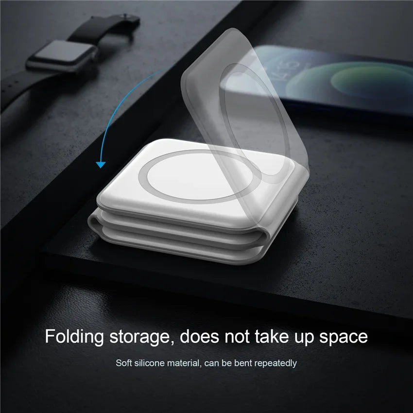 Showlu Smart General 3-in-1 wireless charging station with a sleek design for charging smartphones, earbuds, and smartwatch simultaneously.