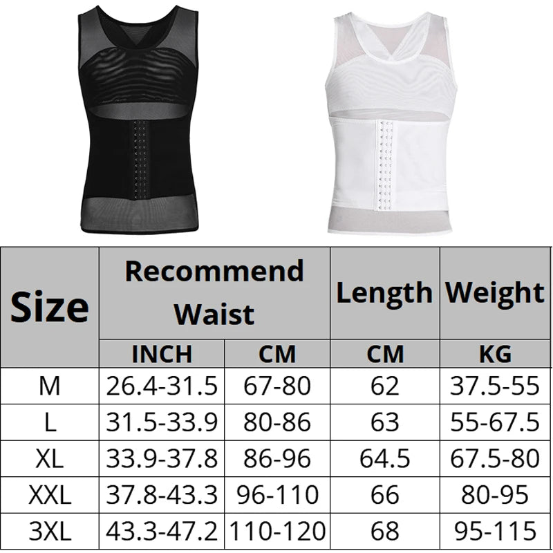 Mens Compression Vest Slimming Body Shaper Shirt Tummy Control Fitness Workout Tank Tops Abs Abdomen Undershirts with Hooks