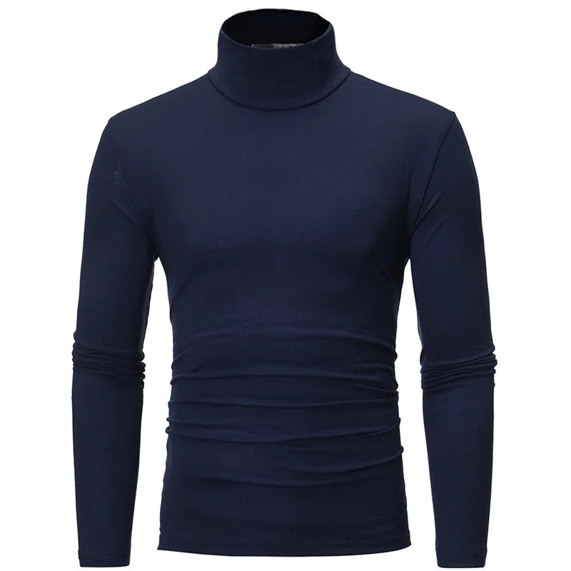 GAOKE men's thermal underwear top, slim fit turtleneck long sleeve shirt in black, designed for warmth and a sleek fit.