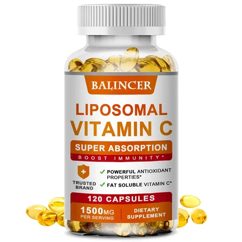 Liposomal Vitamin C capsules by Showlu Fashion Store, supporting collagen, skin health, immune system, and antioxidant protection.