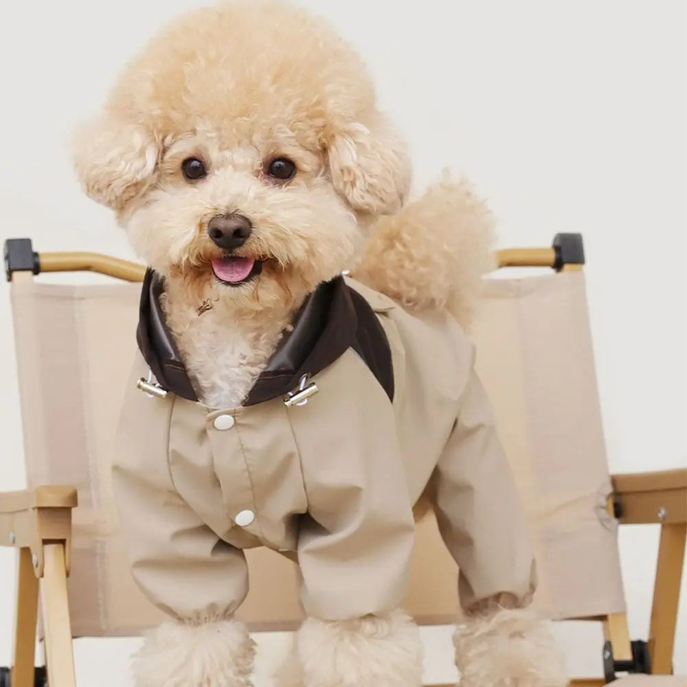 Reflective Showlu waterproof dog raincoat made of breathable nylon, designed for outdoor visibility and pet comfort.