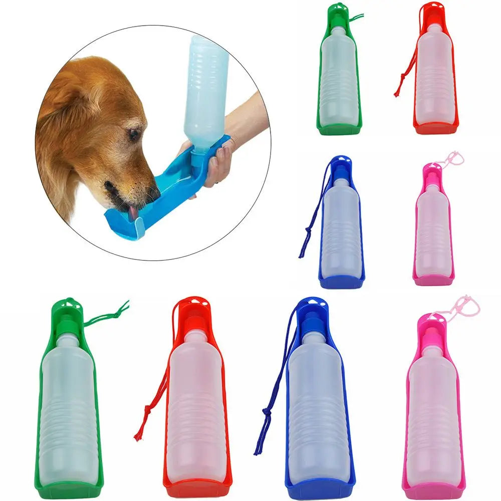 Showlu Portable Dog Water Bottle with built-in travel bowl for outdoor pet hydration, compact and easy to carry during walks.