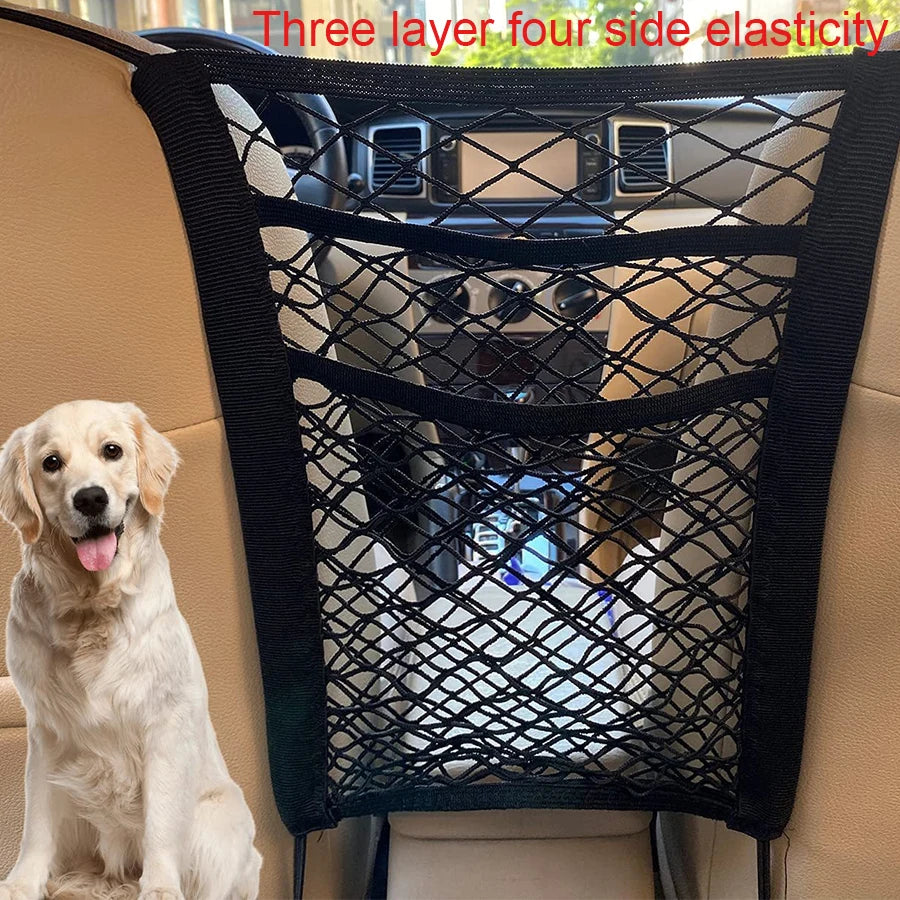 Showlu Smart General pet car window safety net installed in a vehicle, preventing pets from falling or escaping during car rides.