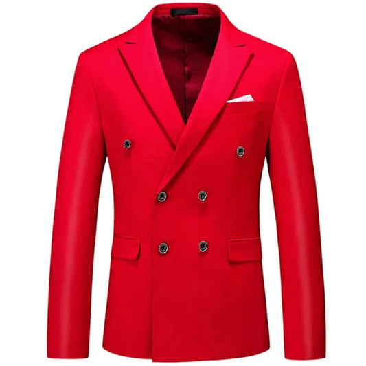 2025 Fashion New Men's Casual Boutique Business Solid Color Double Breasted Suit Jacket Blazers Coat