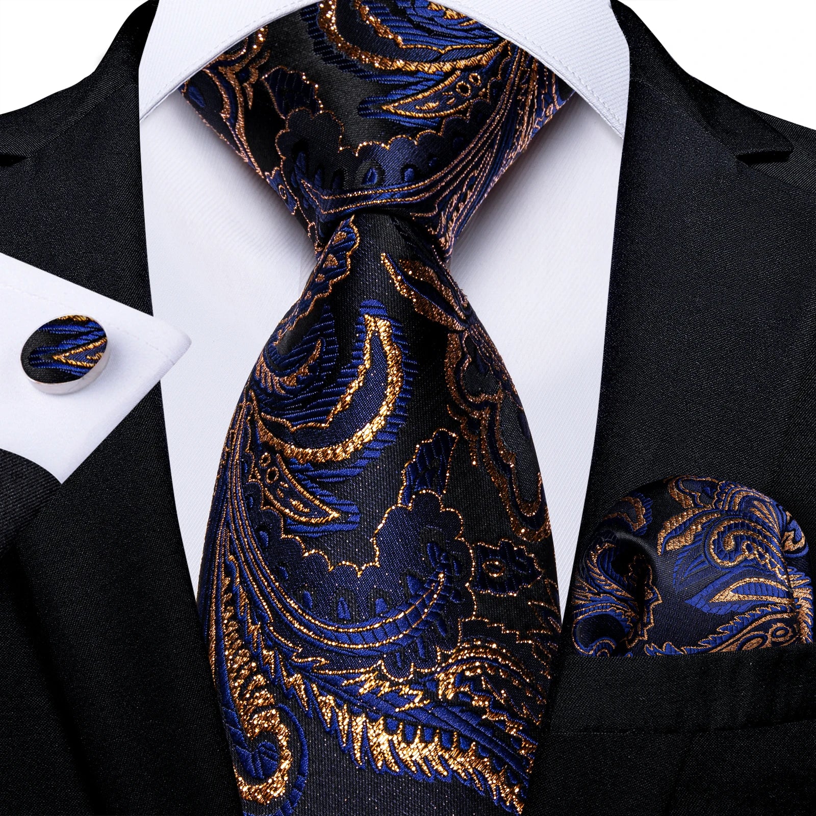 New Classic 100% Silk Men's Ties 8cm Blue Plaid Dot Striped Business Necktie Handkerchief Wedding Party Tie Set Gravatas DiBanGu