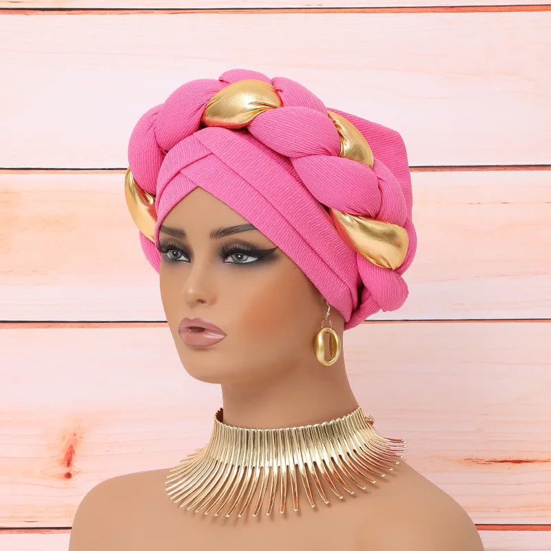 Big Braid Women's Turban Cap Elastic African Head Wraps Bonnet Lady Party Headpiece