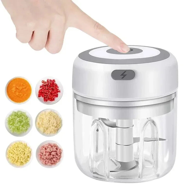Showlu Smart General Mini Electric Garlic Grinder with stainless steel grinding chamber and compact design, ideal for quick garlic prep.