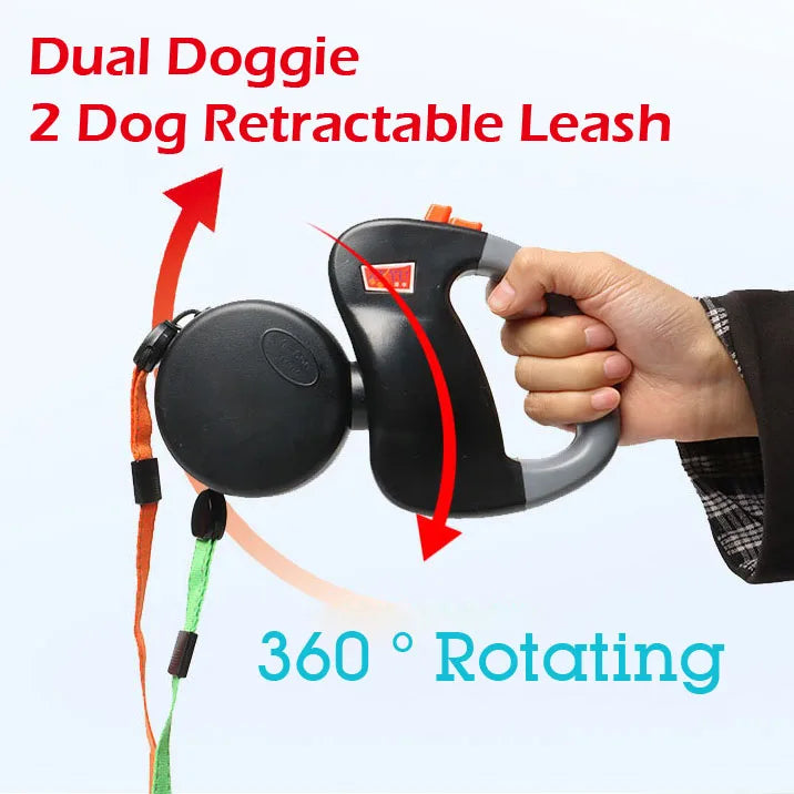 Showlu Dual Retractable Dog Leash with 360° tangle-free design and reflective features for safe walking.