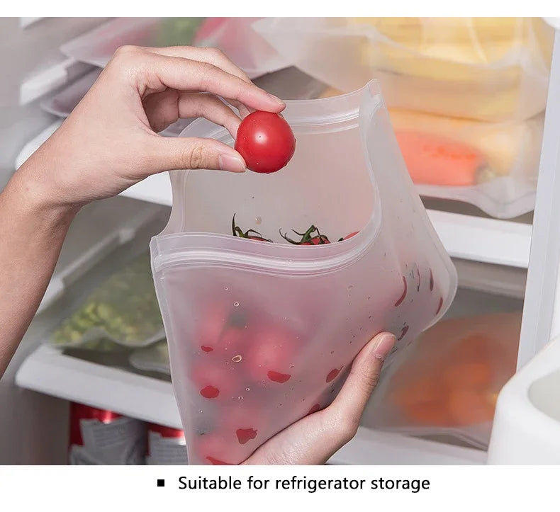 Showlu Smart General reusable food storage bags with clear, leak-proof design and vibrant color accents for fresh food storage.