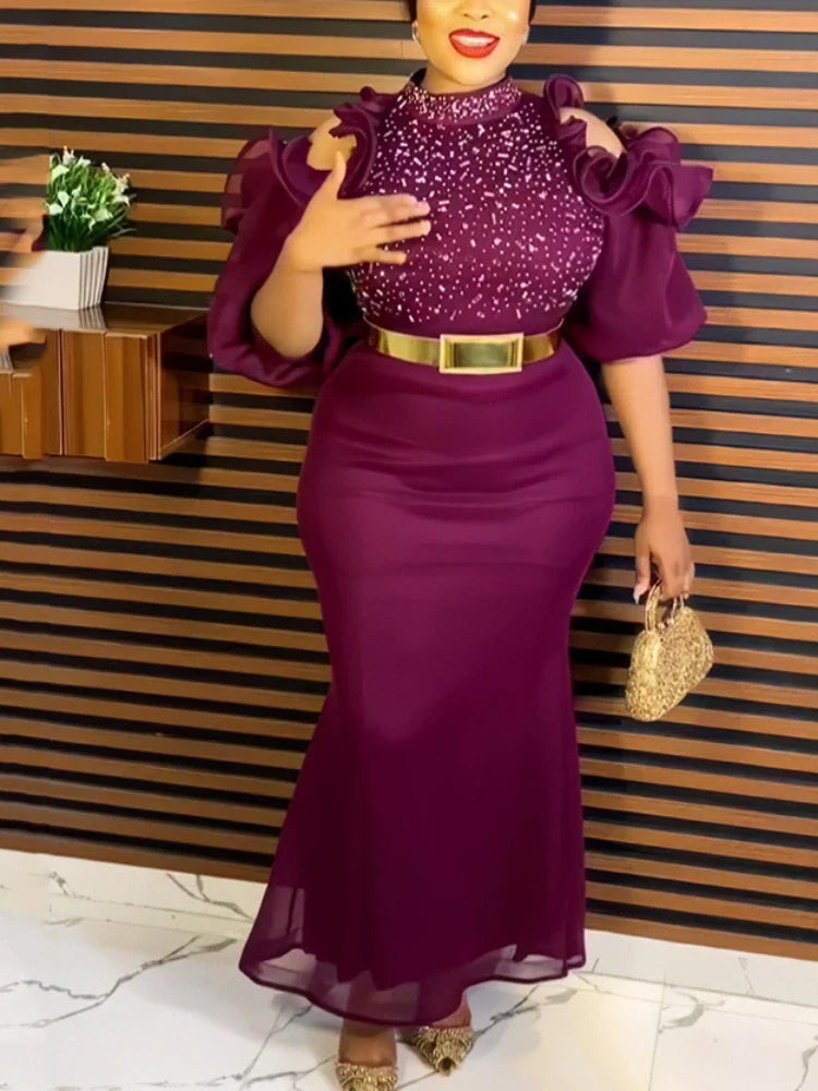 AOMEI Women's sparkly diamond evening gown, ankle-length party dress with shimmering embellishments, stylish and elegant for special occasions.