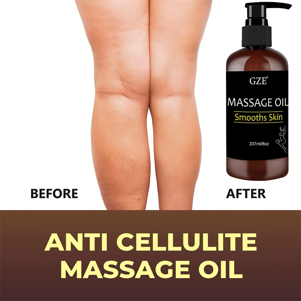 Showlu Fashion GZE Collagen & Stem Cell Body Massage Oil for skin tightening and firming, with a sleek bottle and massage application.