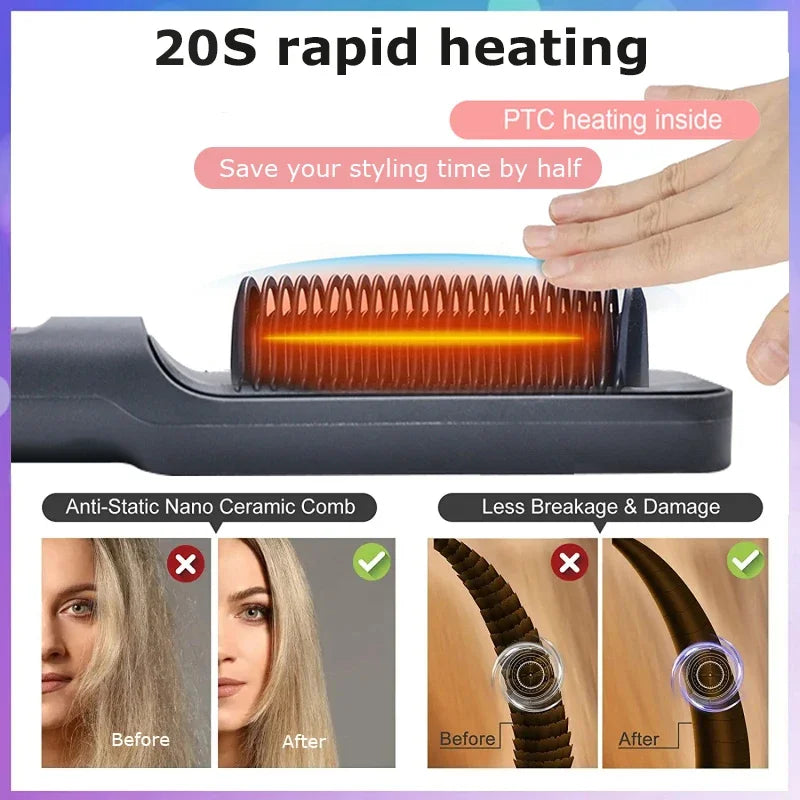 Showlu Smart General electric hair straightener comb with fast heating up to 220°C, featuring sleek design and digital temperature control.