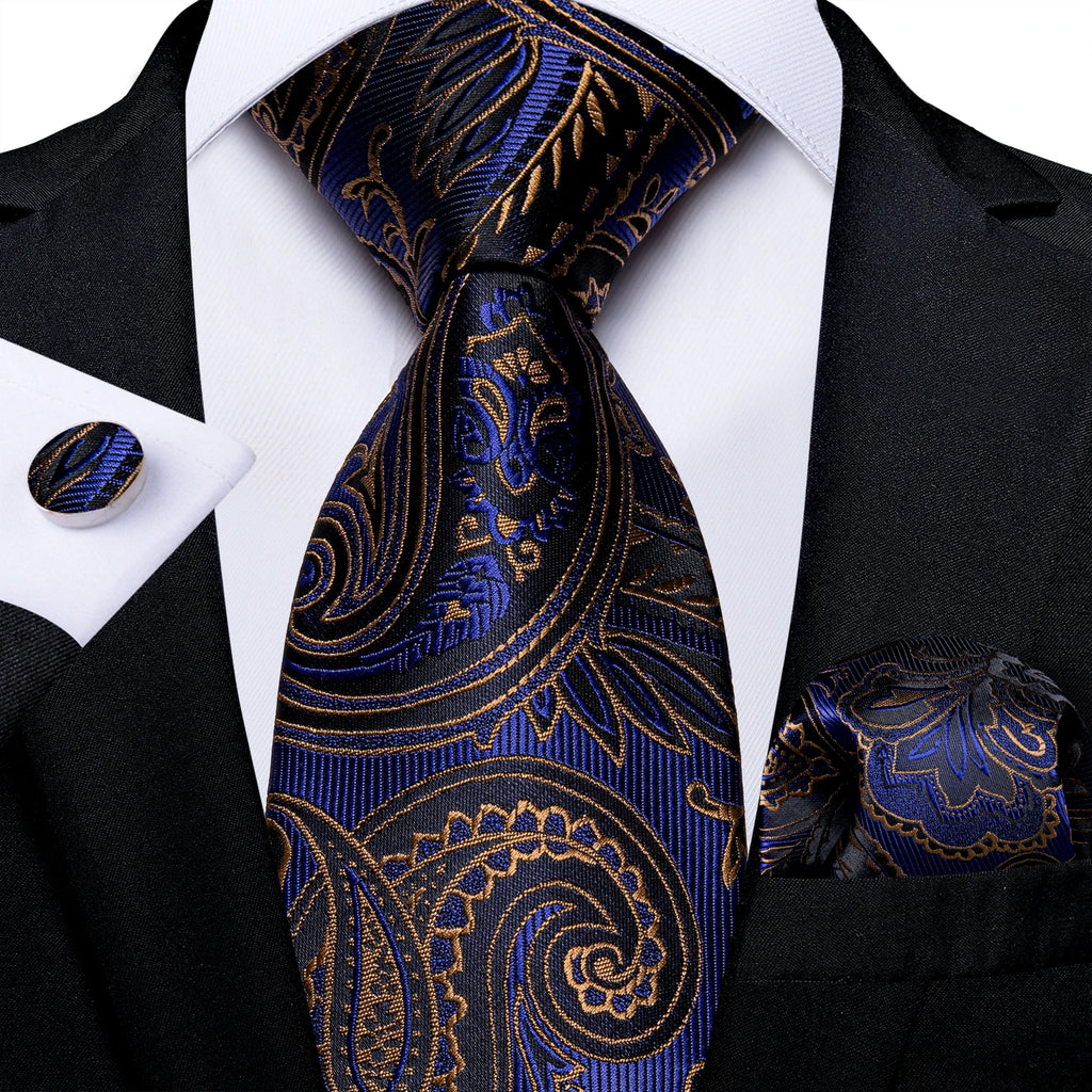 New Classic 100% Silk Men's Ties 8cm Blue Plaid Dot Striped Business Necktie Handkerchief Wedding Party Tie Set Gravatas DiBanGu