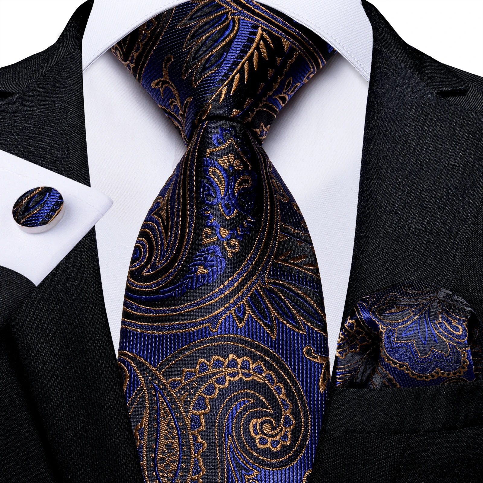 New Classic 100% Silk Men's Ties 8cm Blue Plaid Dot Striped Business Necktie Handkerchief Wedding Party Tie Set Gravatas DiBanGu