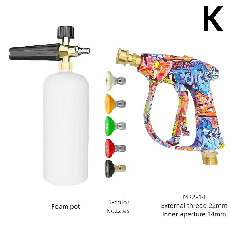 Showlu Smart General pressure washer foam gun attached to a hose, ready for cleaning with thick foam spray.