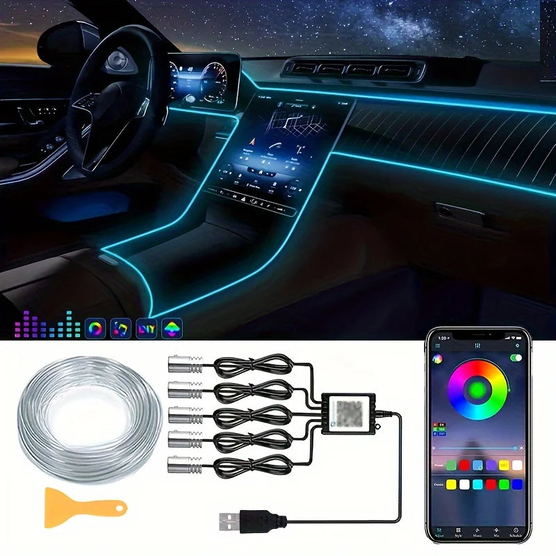Showlu Smart RGB ambient light strip for car interior with app control and music sync, 12V LED strip for customizable lighting.