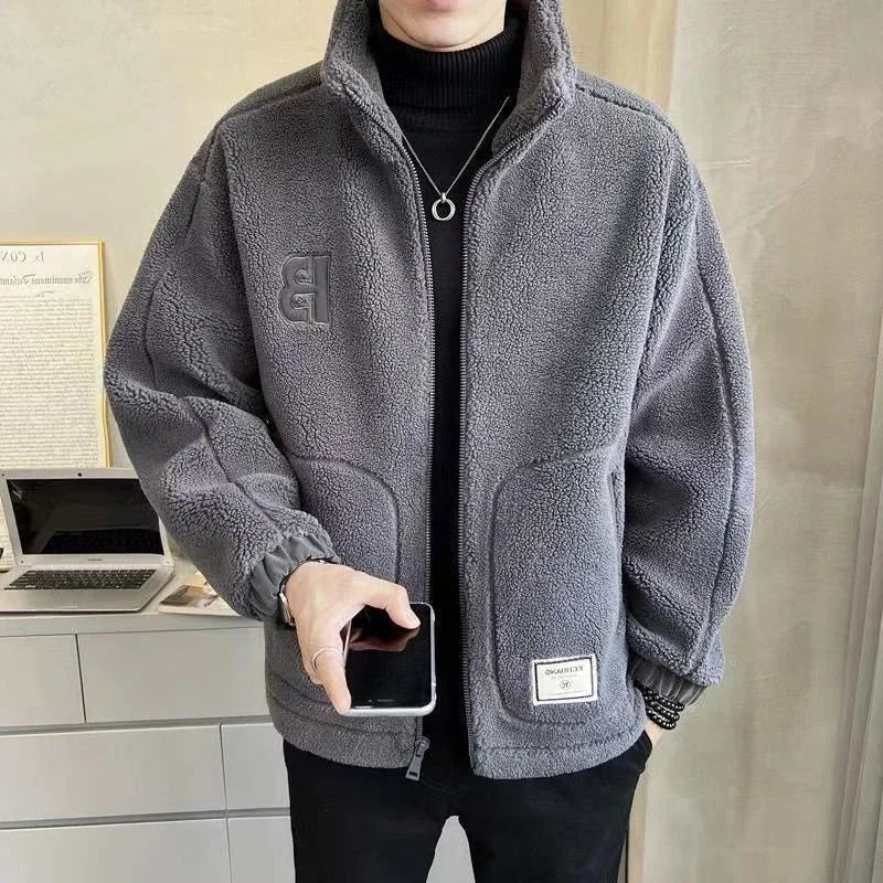 Fleeced Warm Stand Collar Thick Male Jackets Trend 2024 Luxury Padding Designer Vintage Men's Coats Winter Casual High Quality