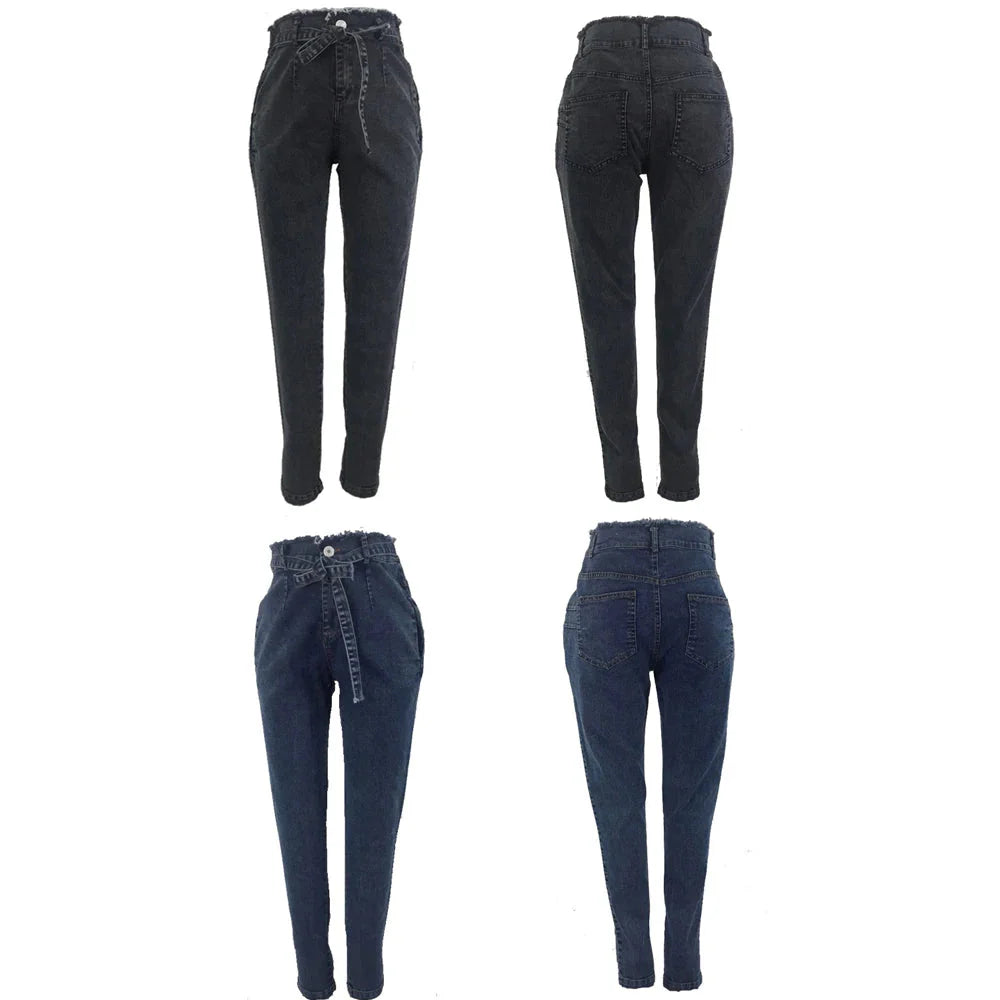 Showlu Fashion Women's high waist skinny jeans in stretch denim, featuring a sleek pencil pant style with a fitted silhouette.