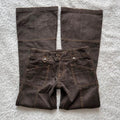 Y2K brown flared jeans for women, goth retro style with multiple pockets, low rise denim trousers, slim fit, Harajuku-inspired fashion