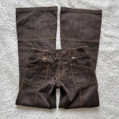 Y2K Brown Flared Jeans Womens Clothing Goth Retro Multi Pockets Low Rise Denim Trousers Harajuku Hot Girl Sexy Slim Jean Pants