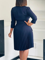 2025 autumn new fashion light mature temperament high quality suit collar A-line skirt solid color pleated dress
