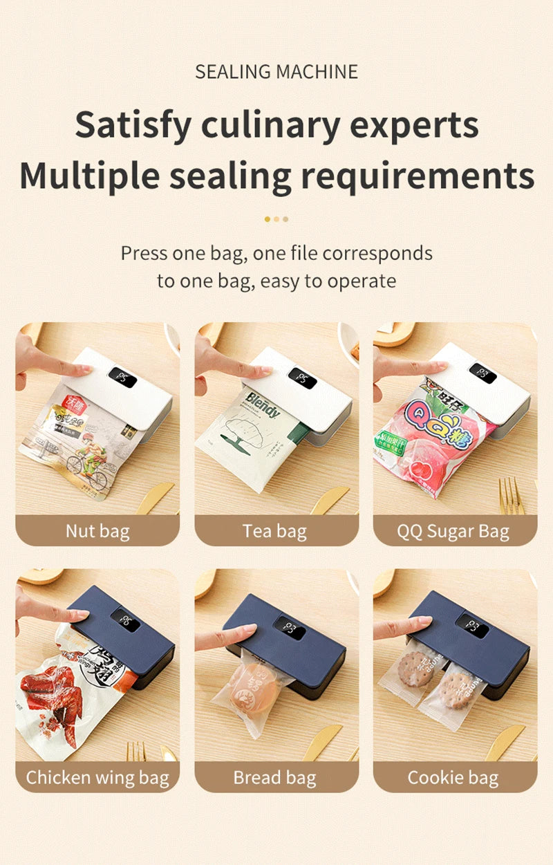 Showlu Smart General Mini Bag Sealer in black, compact design with sealing cord for airtight food storage.