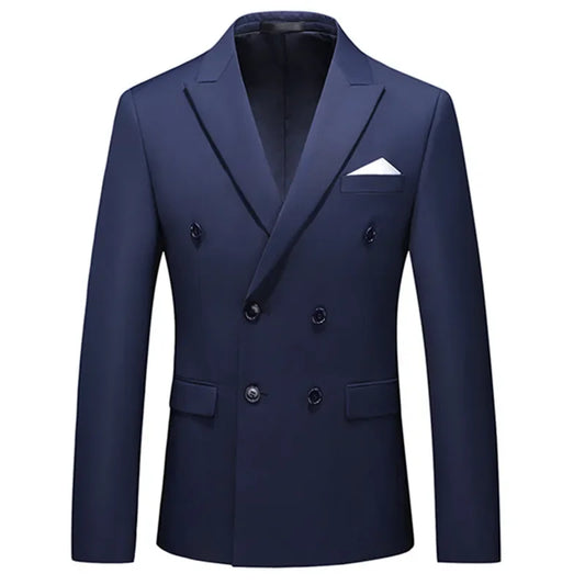 2025 Fashion New Men's Casual Boutique Business Solid Color Double Breasted Suit Jacket Blazers Coat