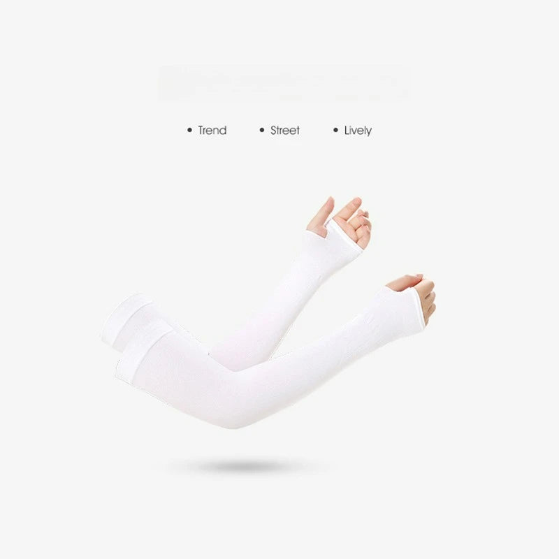 Showlu Smart General cooling arm sleeves with UV protection, made of lightweight nylon and ice fabric for sun protection and comfort.